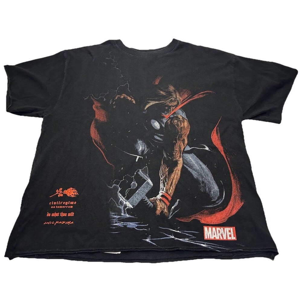 Civil Regime x Marvel Thor The Thunder God Raw Hem Dungeon T-Shirt Medium Black